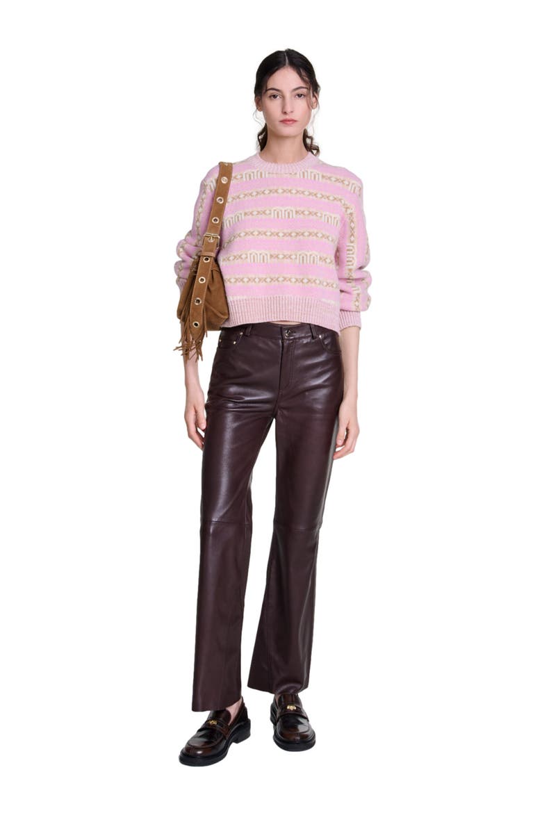 Leather trousers, Main, color, Brown