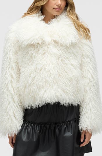 Nvlt Shaggy Faux Fur Crop Jacket In White
