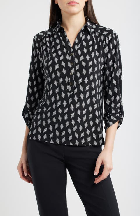Geometric Print Button-Up Shirt (Plus)