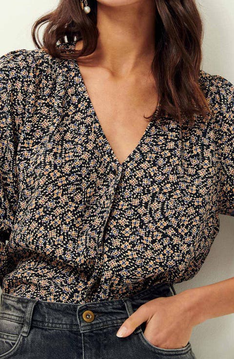 Lazna Floral Print Puff Shoulder Top