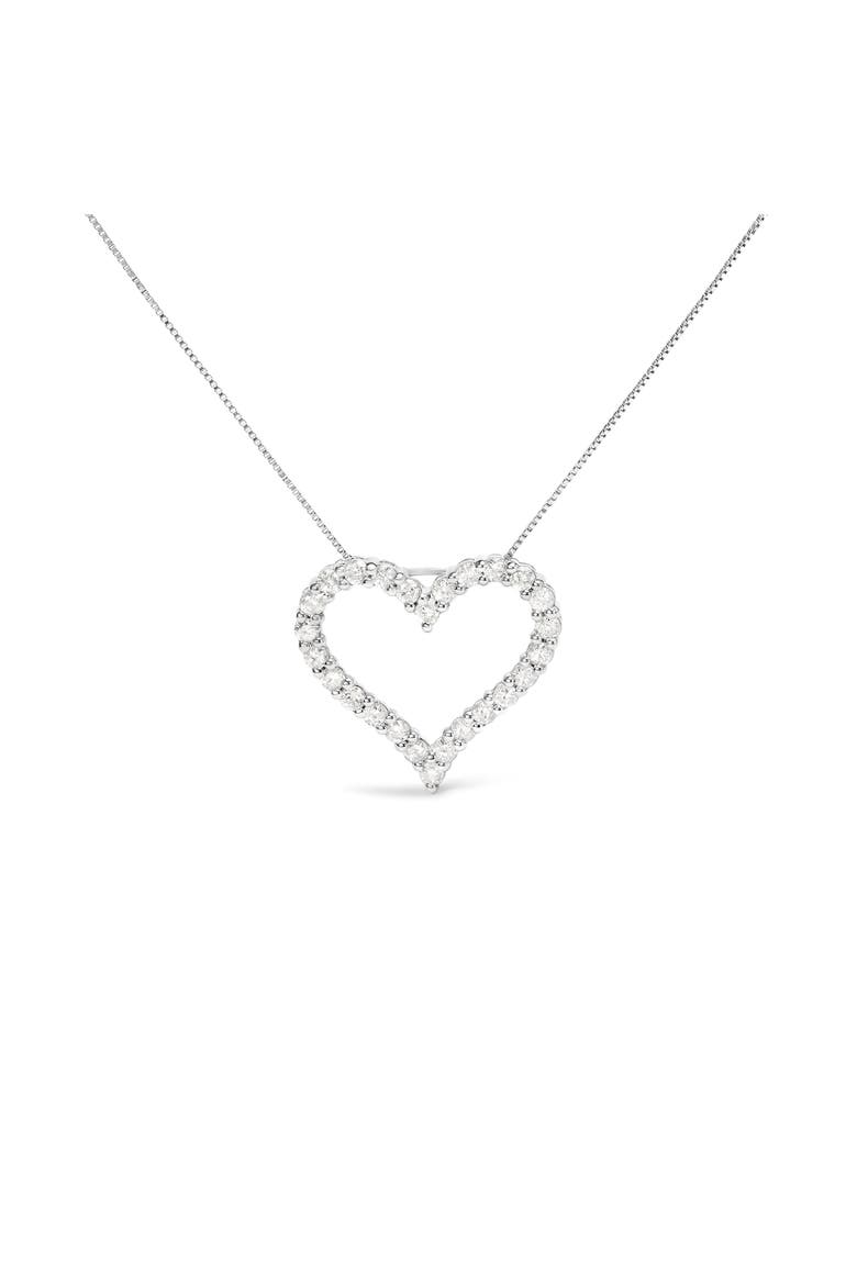 Silver 2.0 Cttw Diamond Open Heart 18" Pendant Necklace, Main, color, White