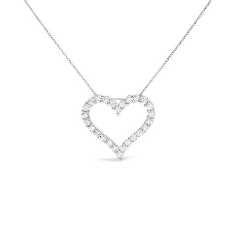 Silver 2.0 Cttw Diamond Open Heart 18" Pendant Necklace