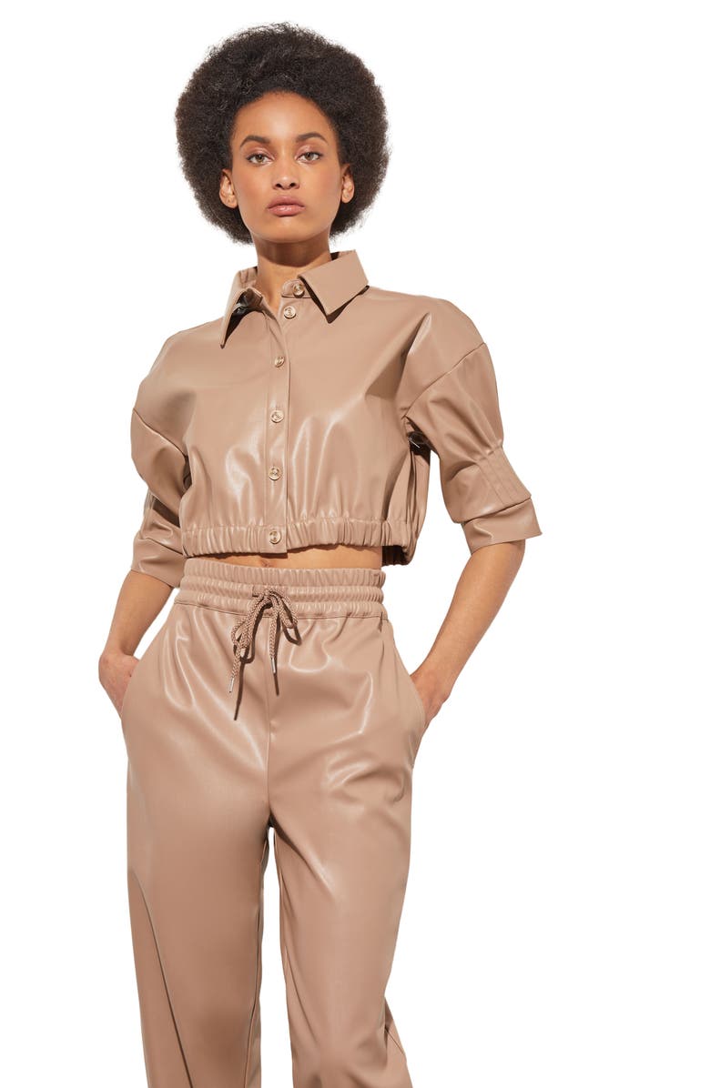 Ming Wang Faux Leather Crop Shirt, Alternate, color, Java