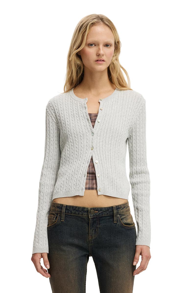 Cotton On Women's Cotton Crew Neck Cardigan, Main, color, Mid Grey Marle