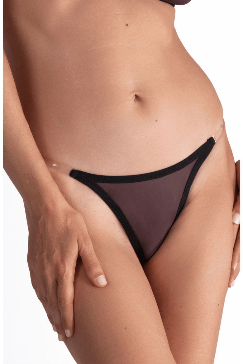 Lustrous Clear Strap Invisible Thong, Alternate, color, BLACK