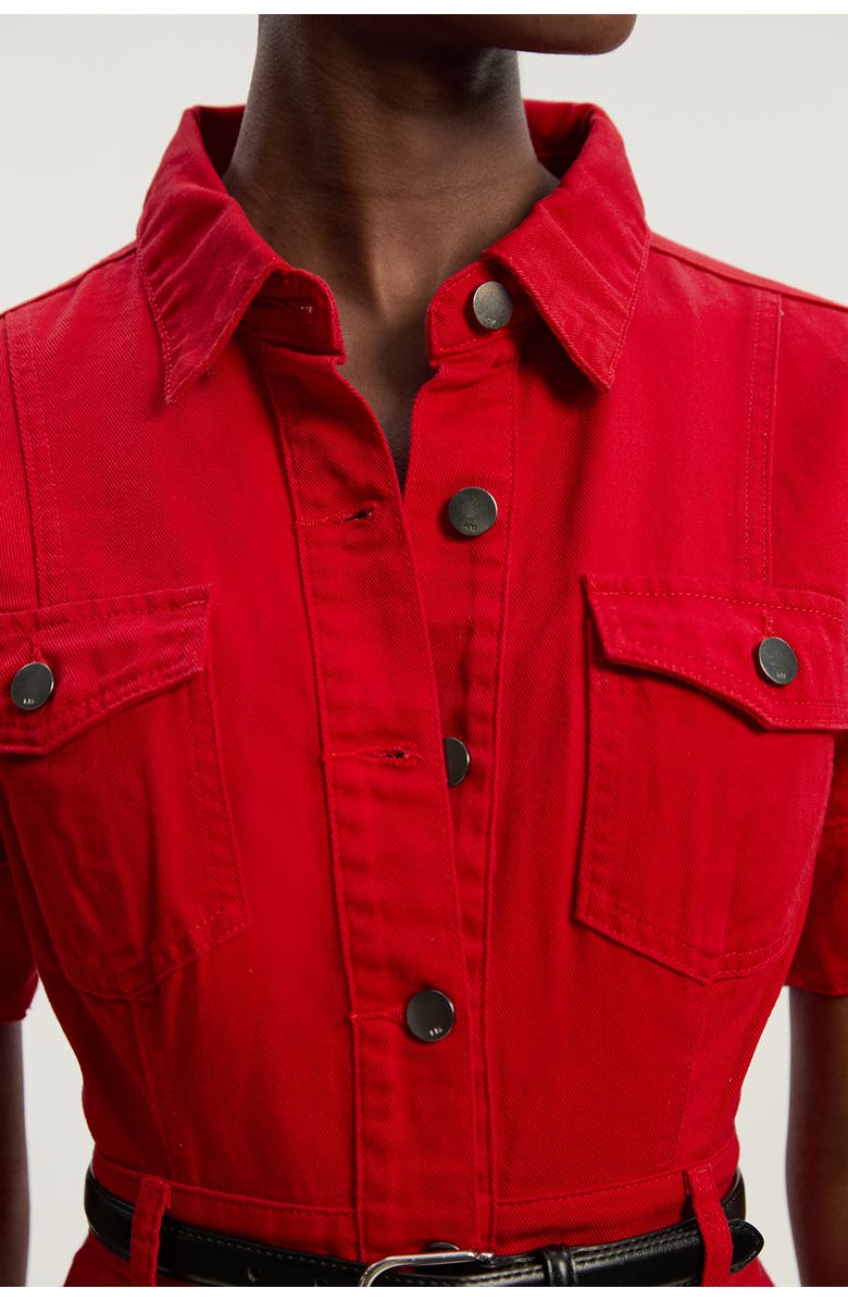 Karen Millen Petite Denim Short Sleeve Shirt Dress, Alternate, color, Red