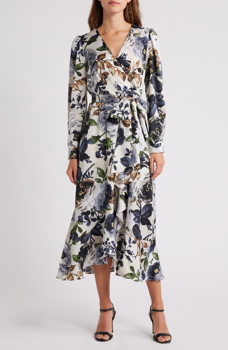 Tahari ASL Floral Satin Midi Dress, Main, color,
