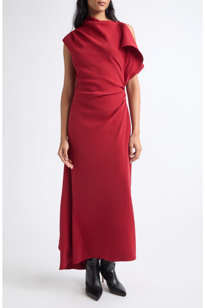 Brett Funnel Neck Drape Midi Dress, Main, color, CARDINAL RED