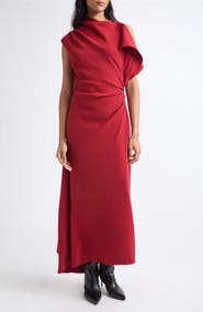 Veronica Beard Brett Funnel Neck Drape Midi Dress