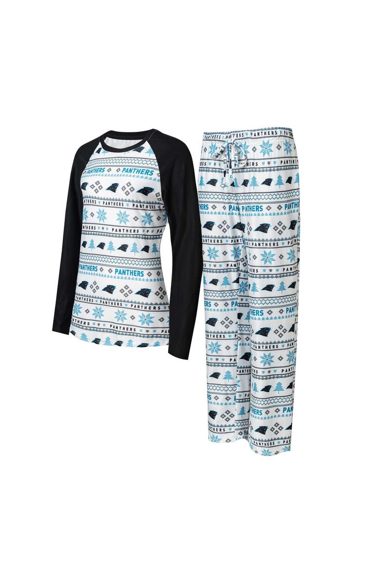 CONCEPTS SPORT Women's Concepts Sport White/Black Carolina Panthers Tinsel Raglan Long Sleeve T-Shirt & Pants Sleep Set, Main, color, 
