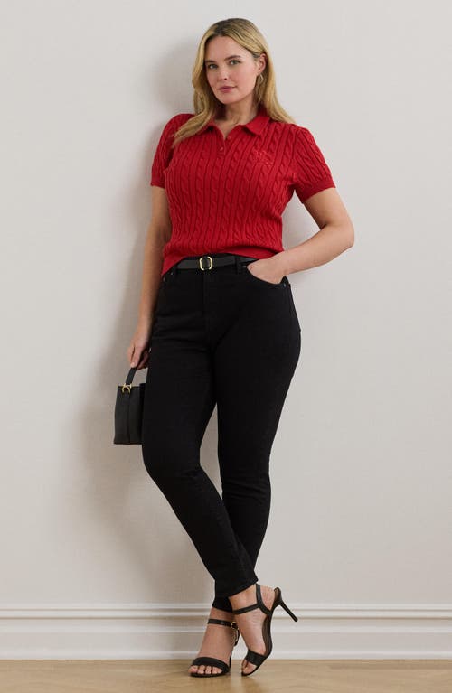 Ralph Lauren Lauren Short Sleeve Cable Knit Cotton Polo Sweater In Red