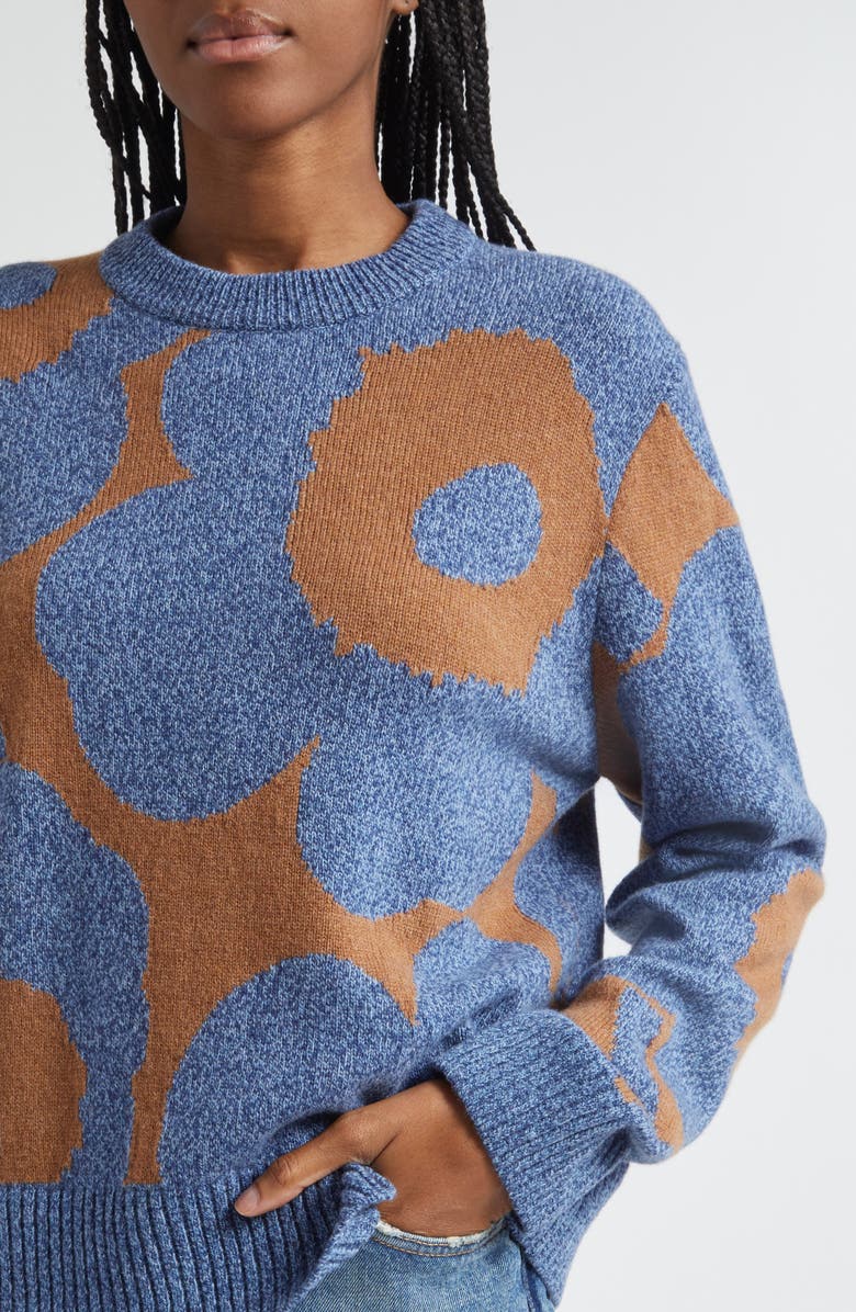 Marimekko Crewneck Cotton Sweater, Alternate, color, Blue, Brown
