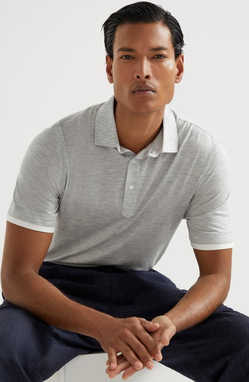 Brunello Cucinelli Grey Jersey Faux-layering Polo Shirt In Off-white