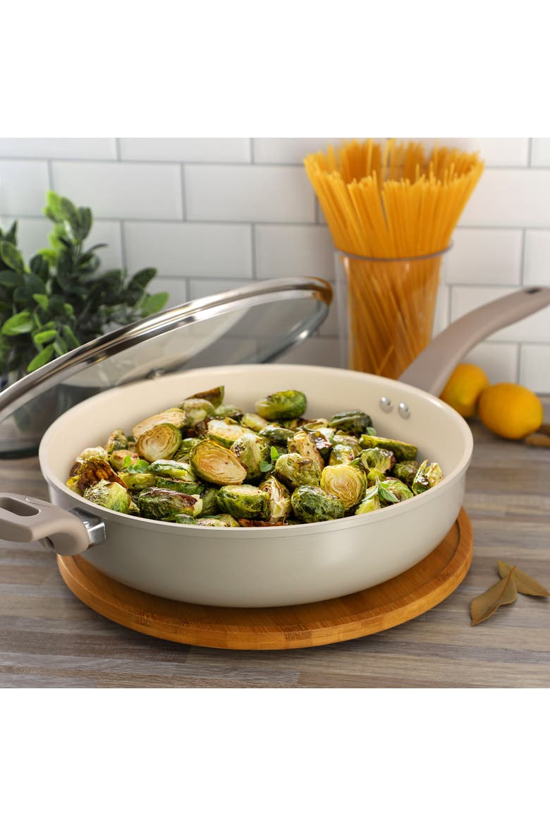 5 Quart Ceramic Nonstick Saute Pan with Lid, Alternate, color, Beige