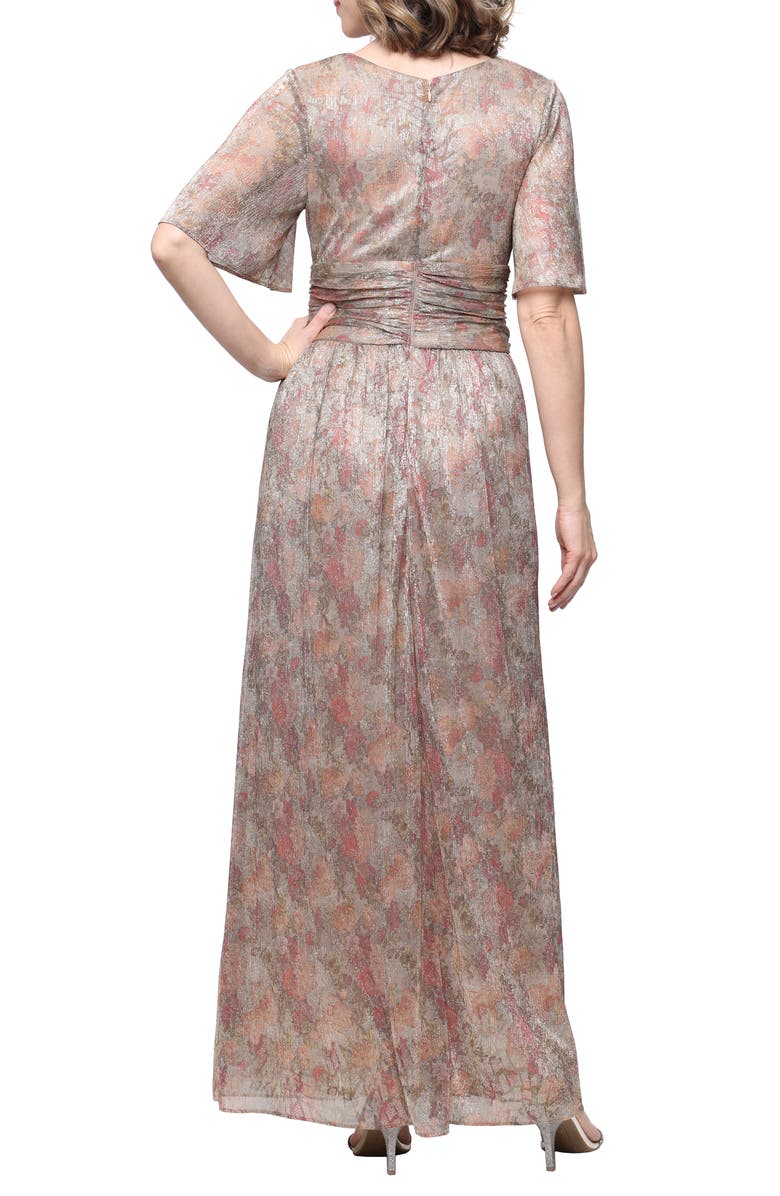 SL FASHIONS Metallic Floral Print A-Line Dress, Alternate, color, Gold Multi
