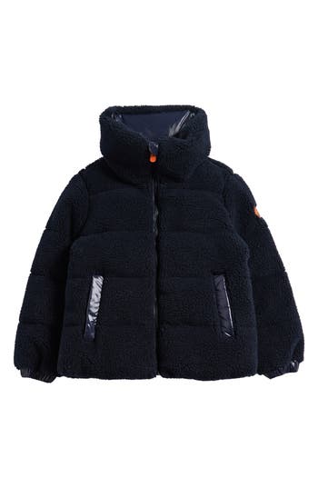 Save The Duck Kids' Onis Faux Shearling Puffer Jacket In Blue