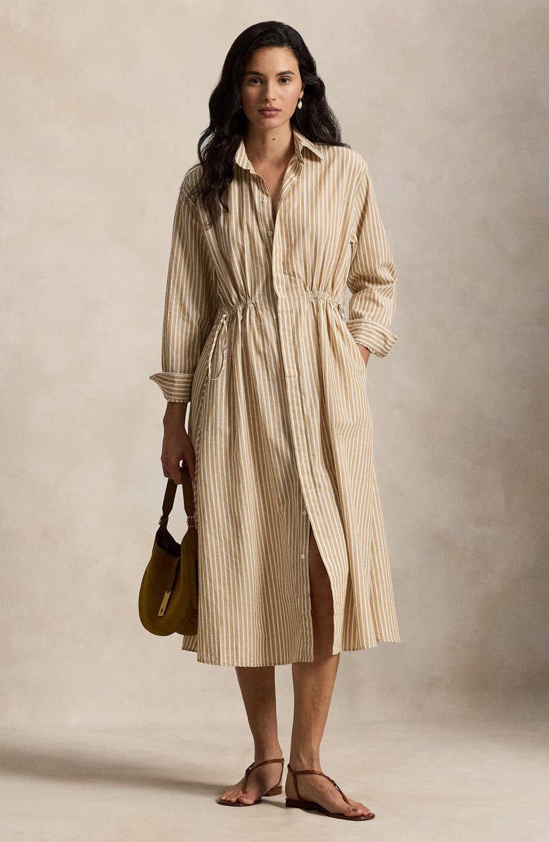 Polo Ralph Lauren Long Sleeve Stripe Shirtdress, Alternate, color, Classic Camel/ White