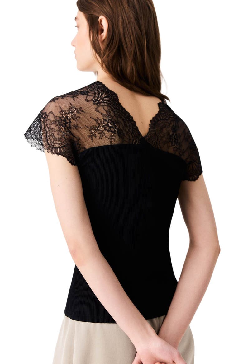 Jersey top with lace trim, Alternate, color, Black