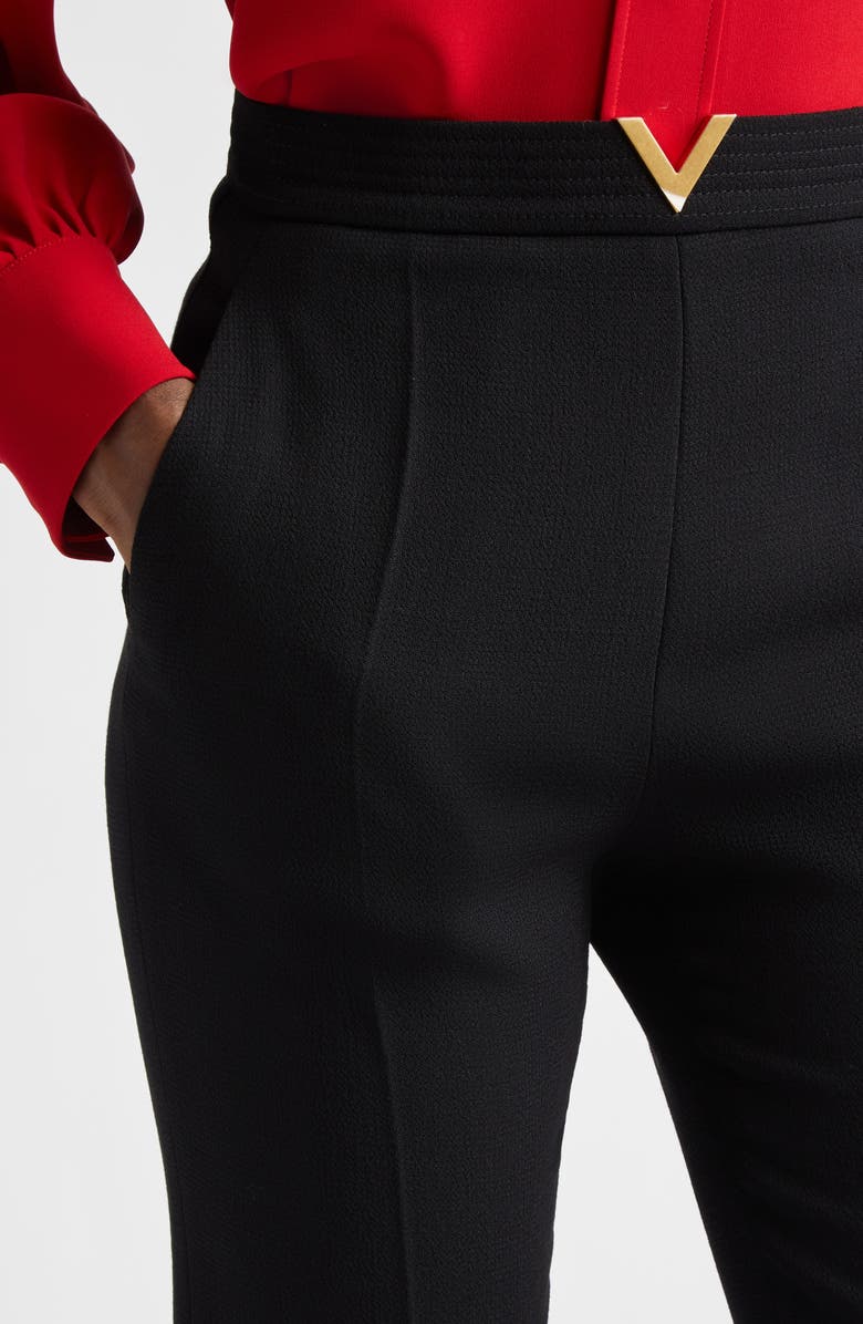 Valentino Wool Crepe Crop Flare Pants, Alternate, color, Black