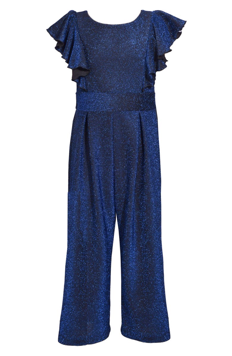 Iris & Ivy Kids' Metallic Flutter Sleeve Jumpsuit, Main, color, Royal