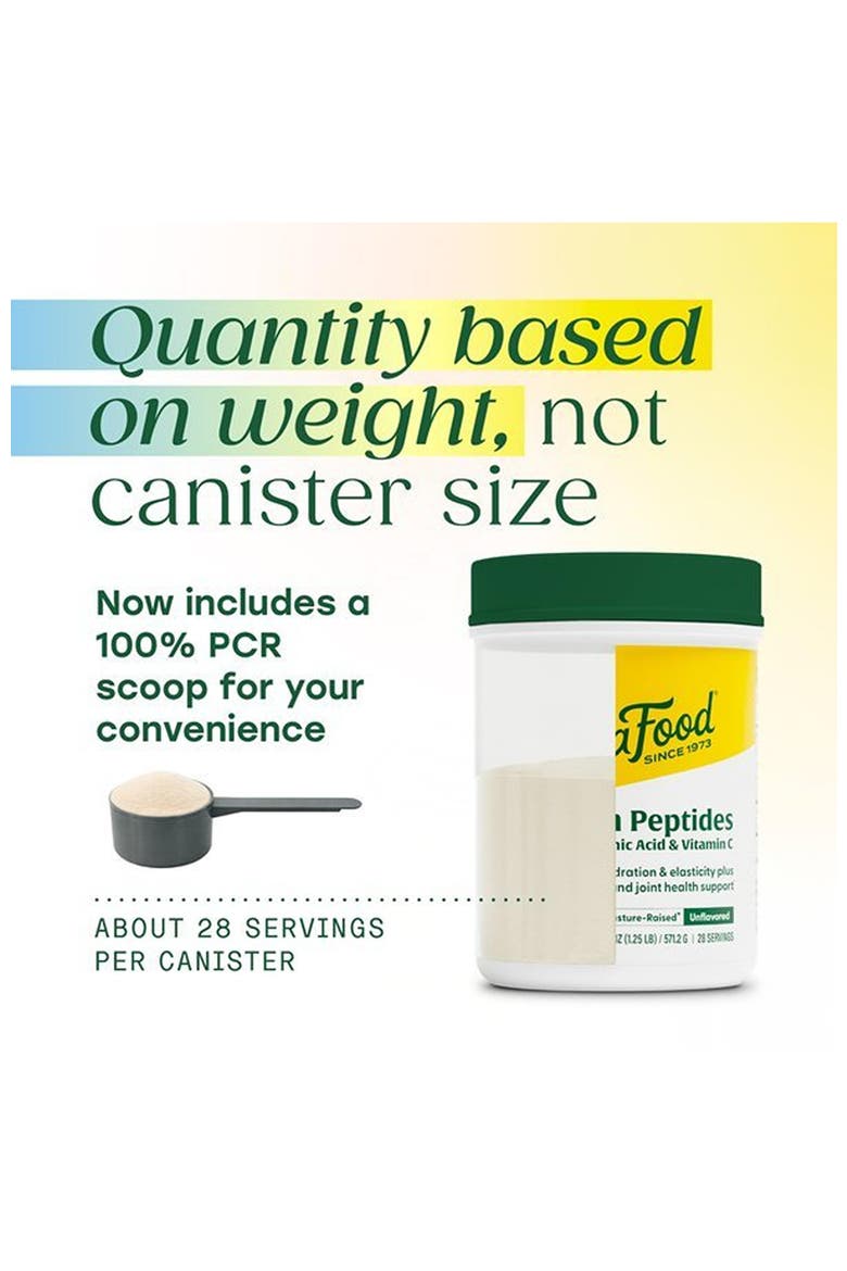 Collagen Peptides Powder with Hyaluronic Acid & Vitamin C, Grass-Fed Bovine, Unflavored, 20 oz, Alternate, color, None