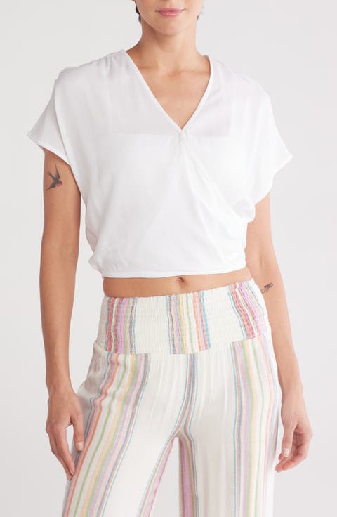 Short Sleeve Faux Wrap Cover-Up Crop Top