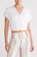 Elan Short Sleeve Faux Wrap Cover-Up Crop Top