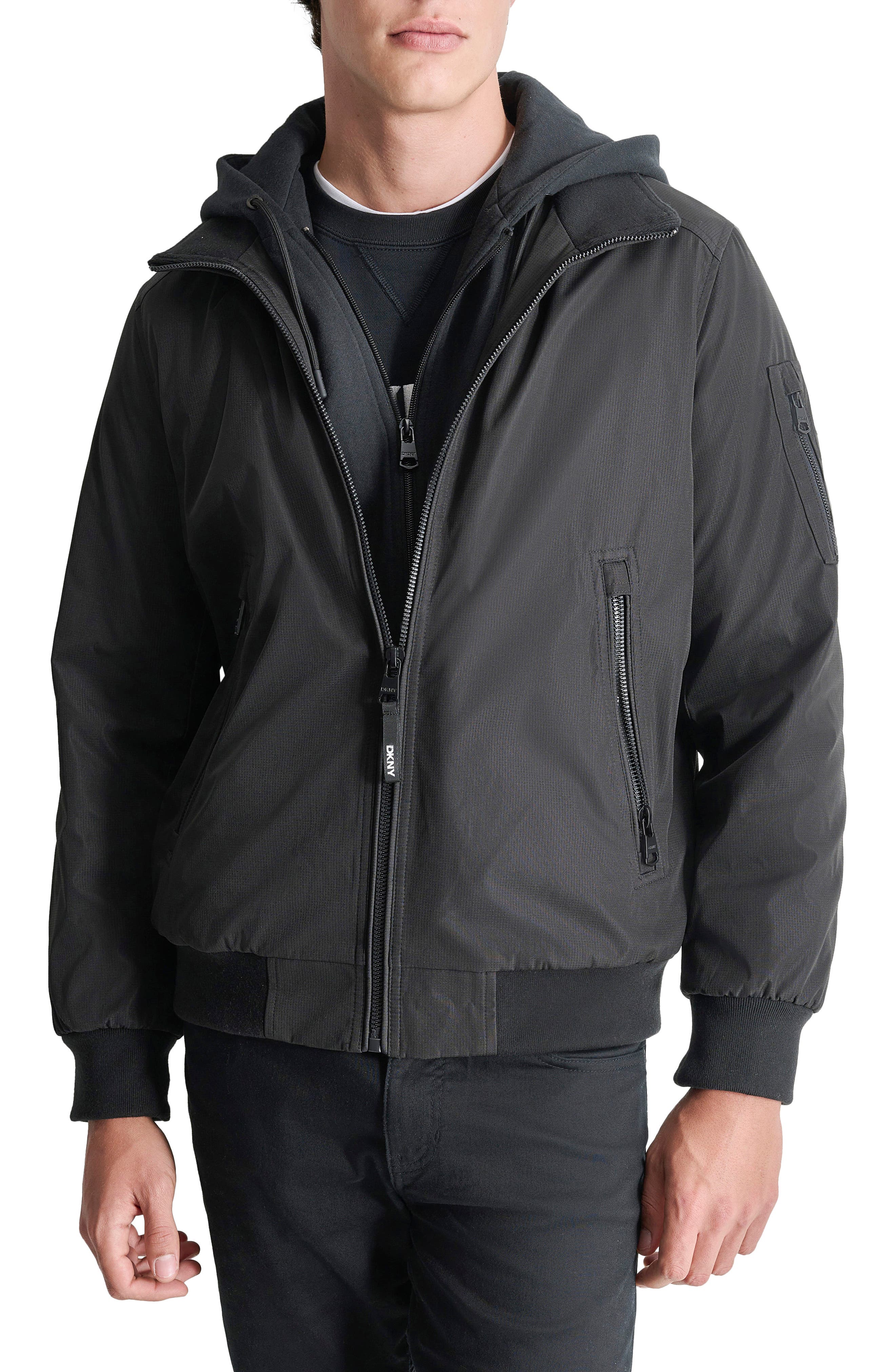 DKNY Water Resistant Bomber with Hooded Bib