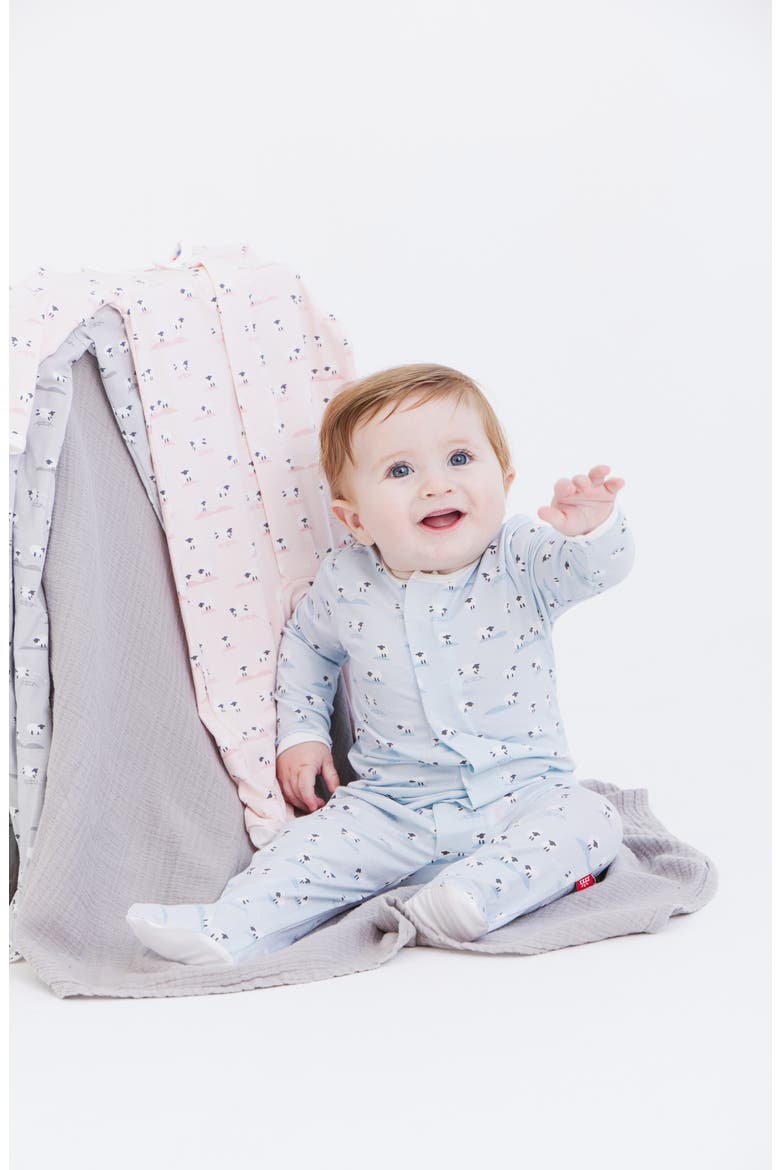 Baa Baa Baby Sheep Print Footie, Alternate, color, BLUE