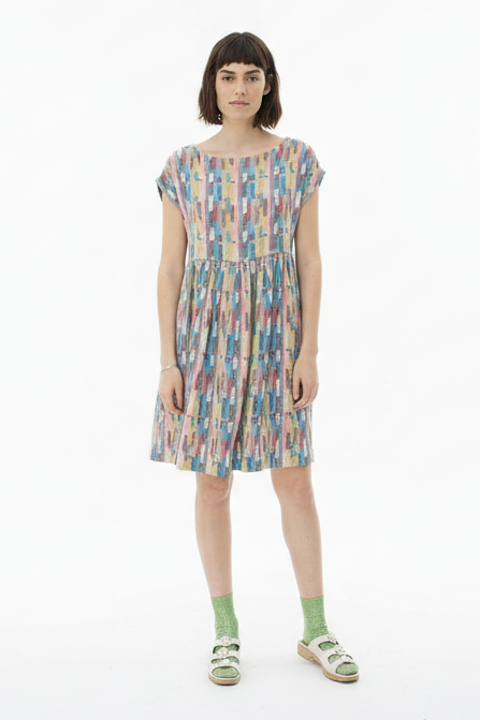 Float Slit-neck Mini Dress