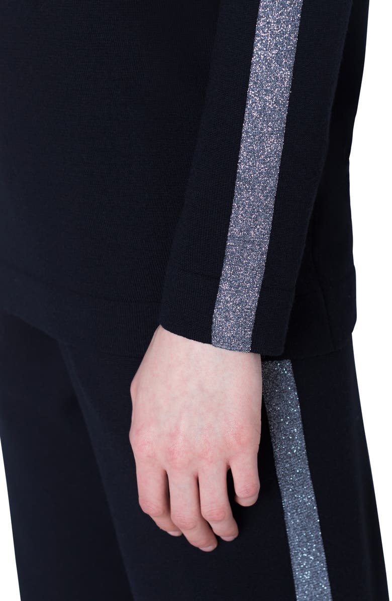 Akris punto Metallic Tuxedo Stripe Wool Sweater, Alternate, color, 