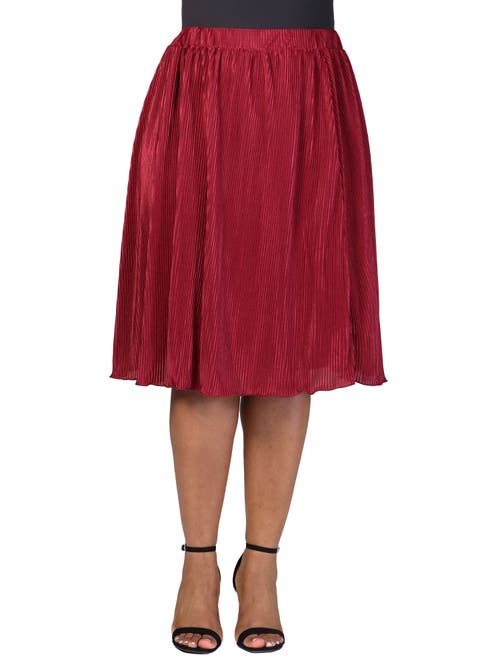 24seven Comfort Apparel Women's Elegant Pleated Elastic Waist Party Midi Skirt In Burgundy