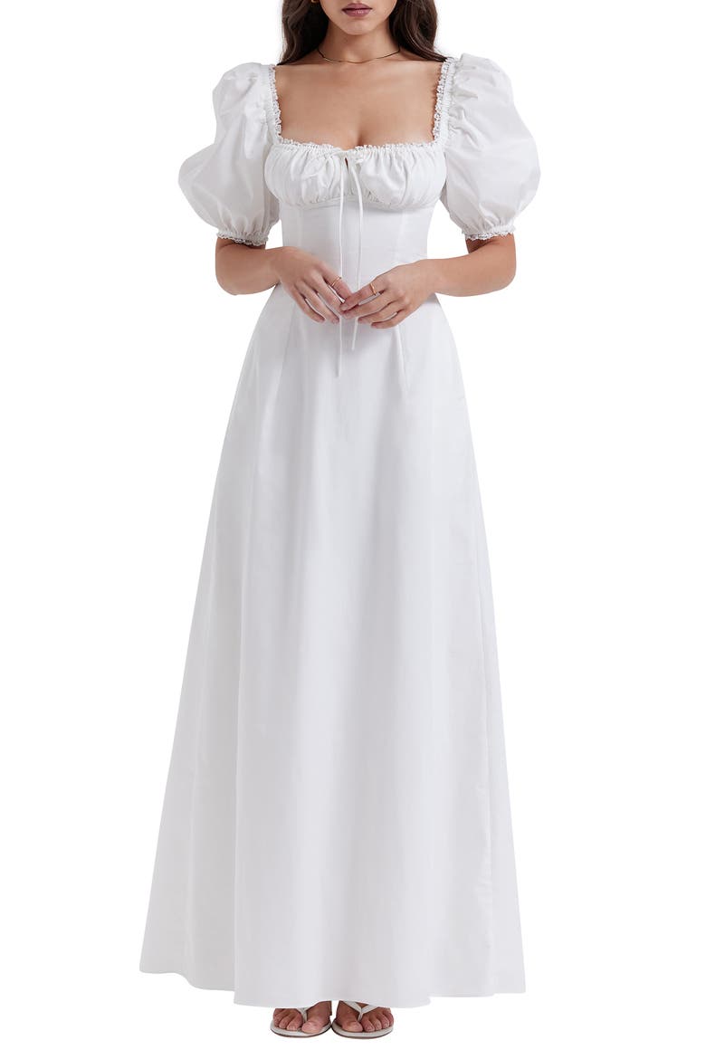 Felizia Floral Puff Sleeve Maxi Dress, Main, color, WHITE