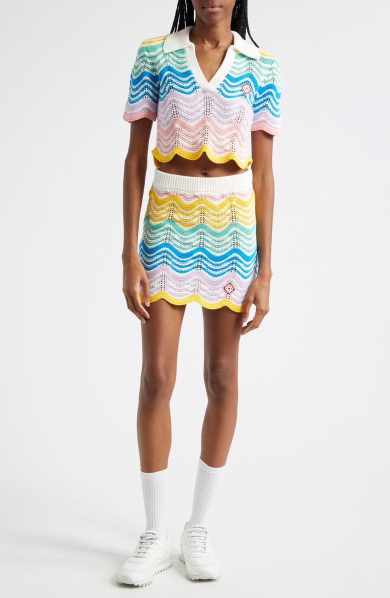 Casablanca Gradient Wave Pointelle Organic Cotton Crop Sweater, Alternate, color, 