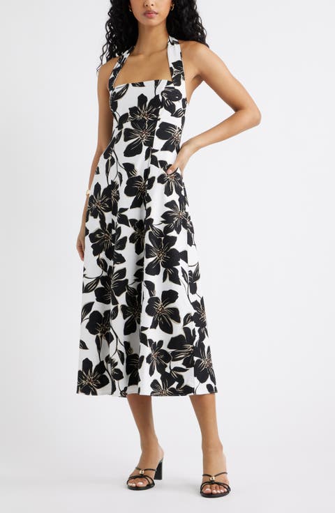 Linen Blend Halter Midi Dress