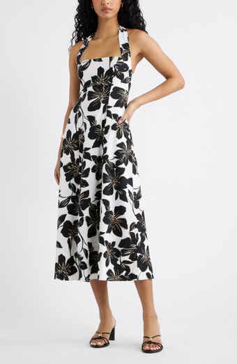 Linen Blend Halter Midi Dress