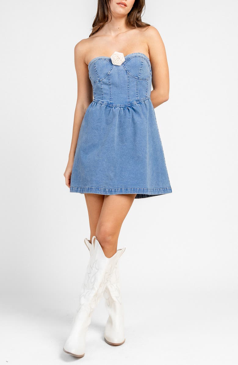 Beivy Strapless Denim Minidress, Main, color, Denim
