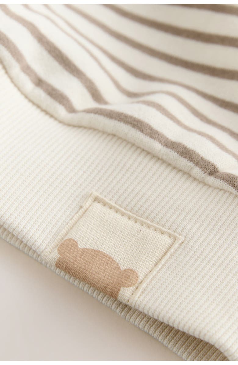 NEXT Kids' Bear Appliqué Stripe Long Sleeve Sweater Dress, Alternate, color, Neutral