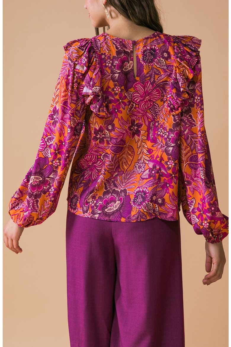 Floral Ruffle Long Sleeve Top, Alternate, color, RUST MAGENTA