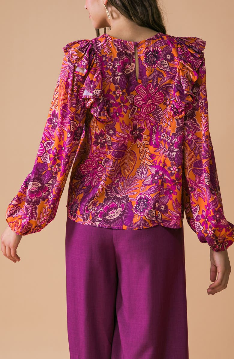 FLYING TOMATO Floral Ruffle Long Sleeve Top, Alternate, color, Rust Magenta