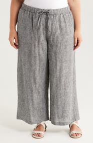 Eileen Fisher Stripe Organic Linen Crop Wide Leg Pants