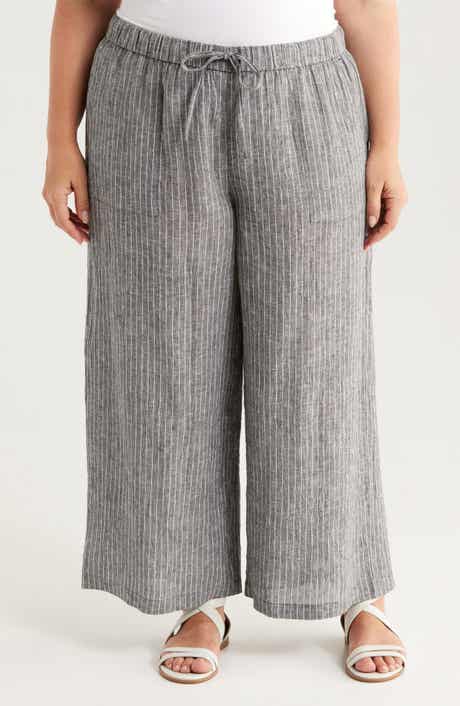 Eileen Fisher Stripe Organic Linen Crop Wide Leg Pants