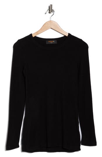Renee C Brushed Knit Long Sleeve Top In Black