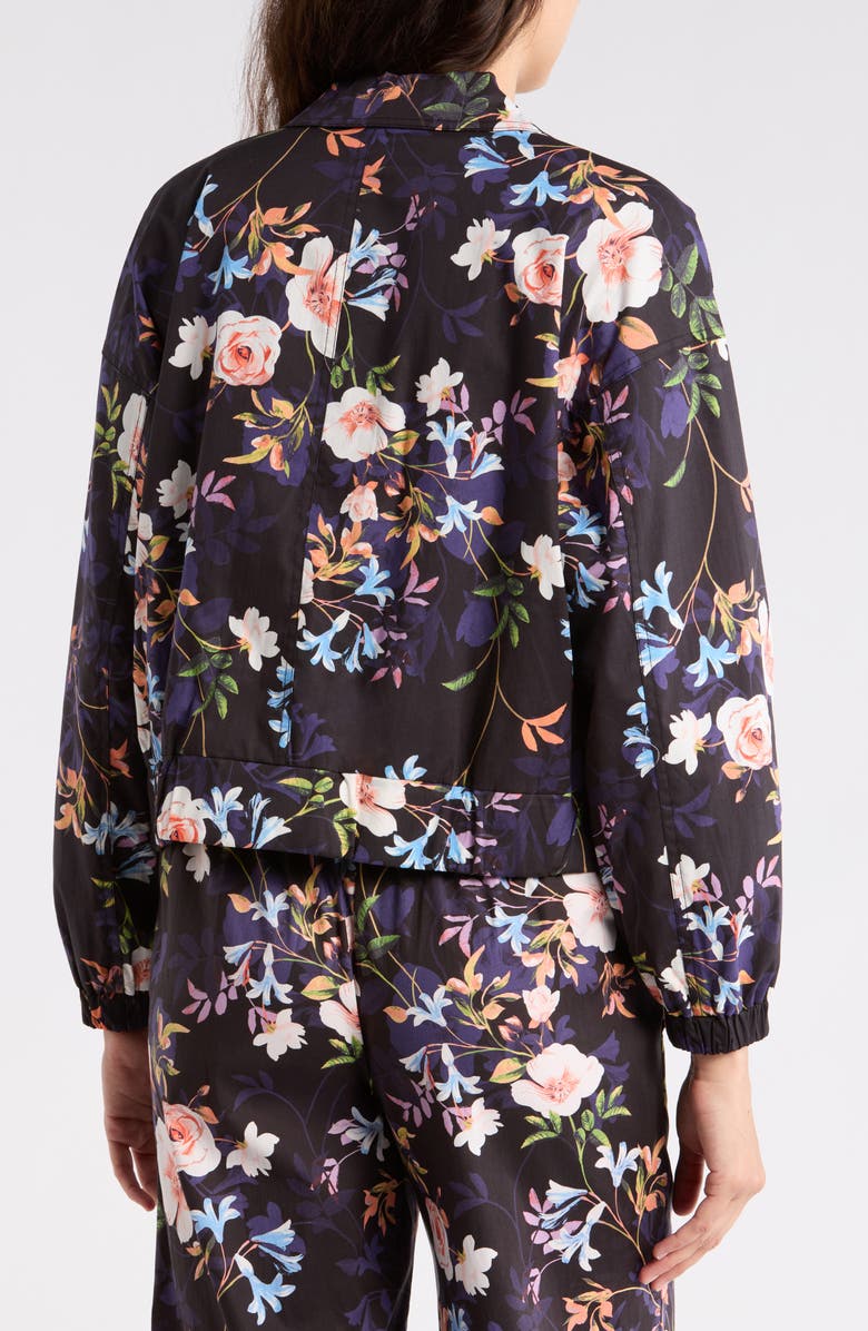 Nicole Miller Adley Floral Stretch Cotton Poplin Jacket, Alternate, color, Spring Black Print