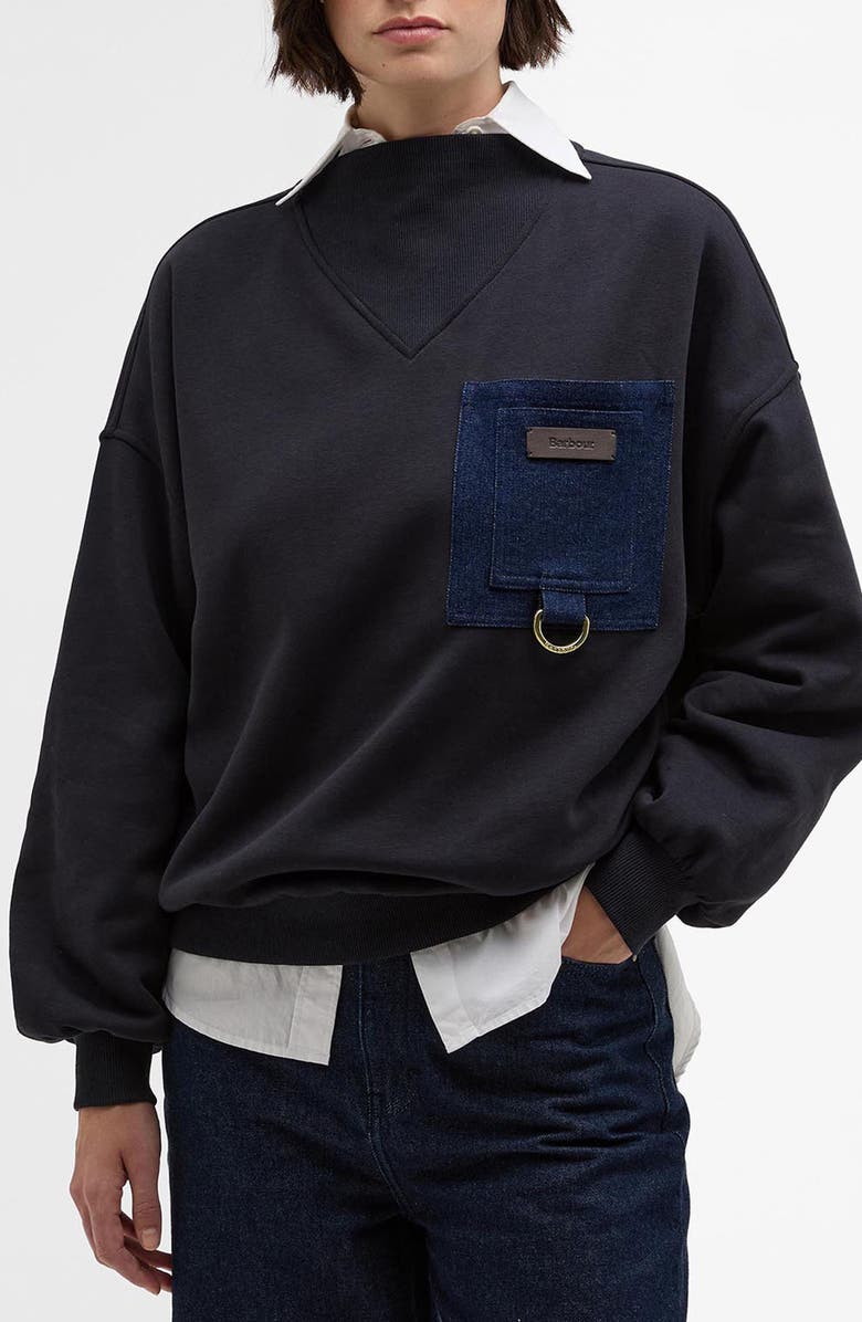 Barbour Saima Denim Pocket Sweatshirt, Main, color, Dark Navy