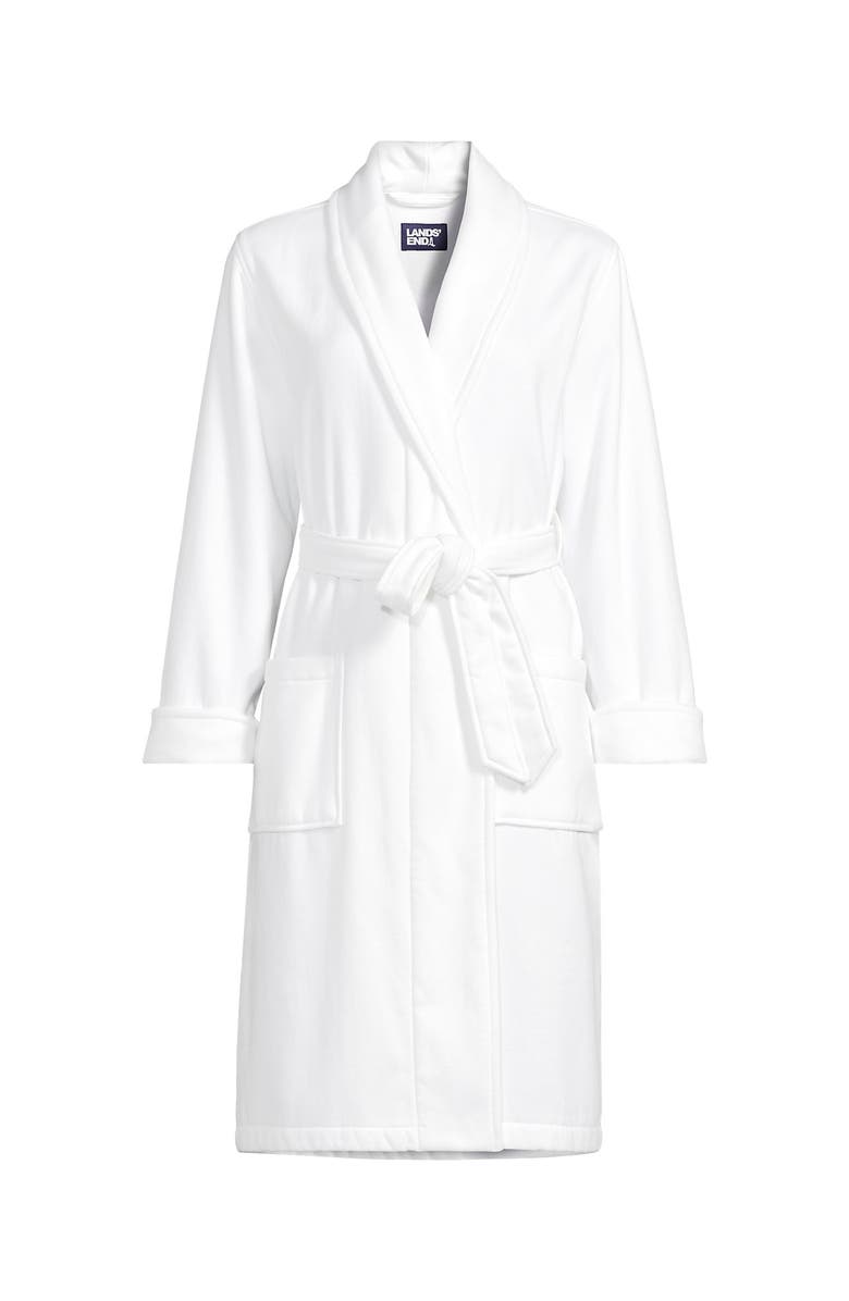 Lands' End Cotton Terry Knee Length Spa Bath Robe, Alternate, color, White