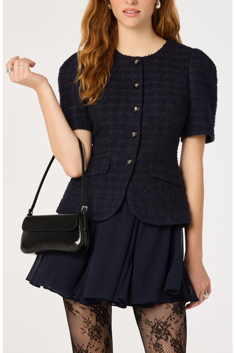 Ryleigh Tweed & Pleated Minidress, Alternate, color, NAVY
