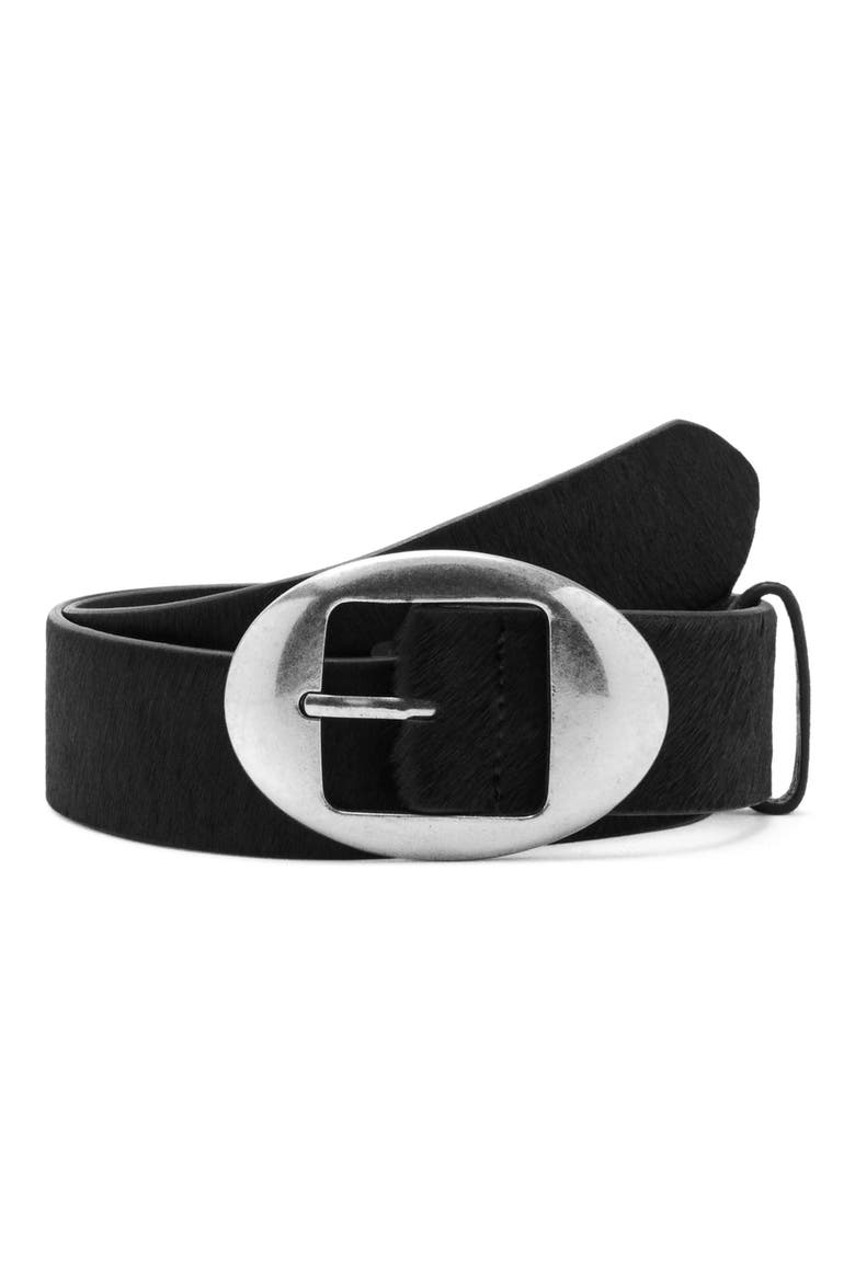 Oval Buckle Calf Hair Belt, Main, color, BLACK