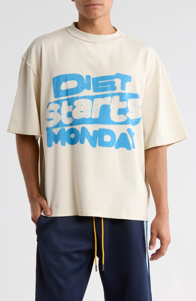 DIET STARTS MONDAY Stencil Logo Cotton Graphic T-Shirt, Main, color, Antique White/Blue