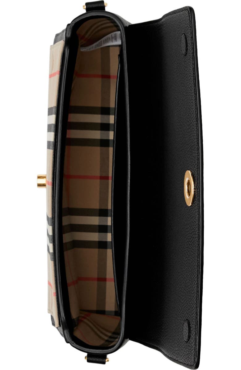Burberry Note Leather & Vintage Check Crossbody Bag, Alternate, color, Black